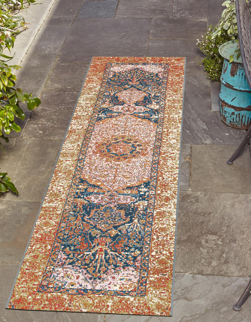 Patio Elegance Collection Area Rug - Courtyard Runner Navy Blue and Light Pink lifestyle 50