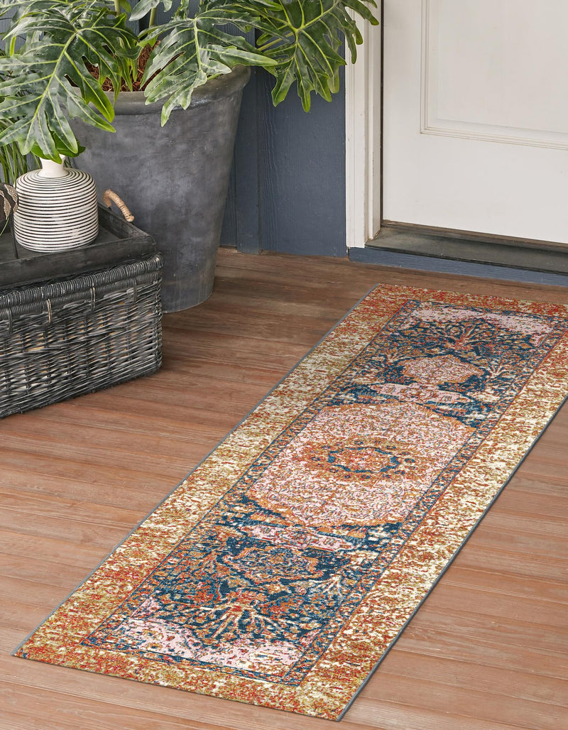 Patio Elegance Collection Area Rug - Courtyard Runner Navy Blue and Light Pink lifestyle 53