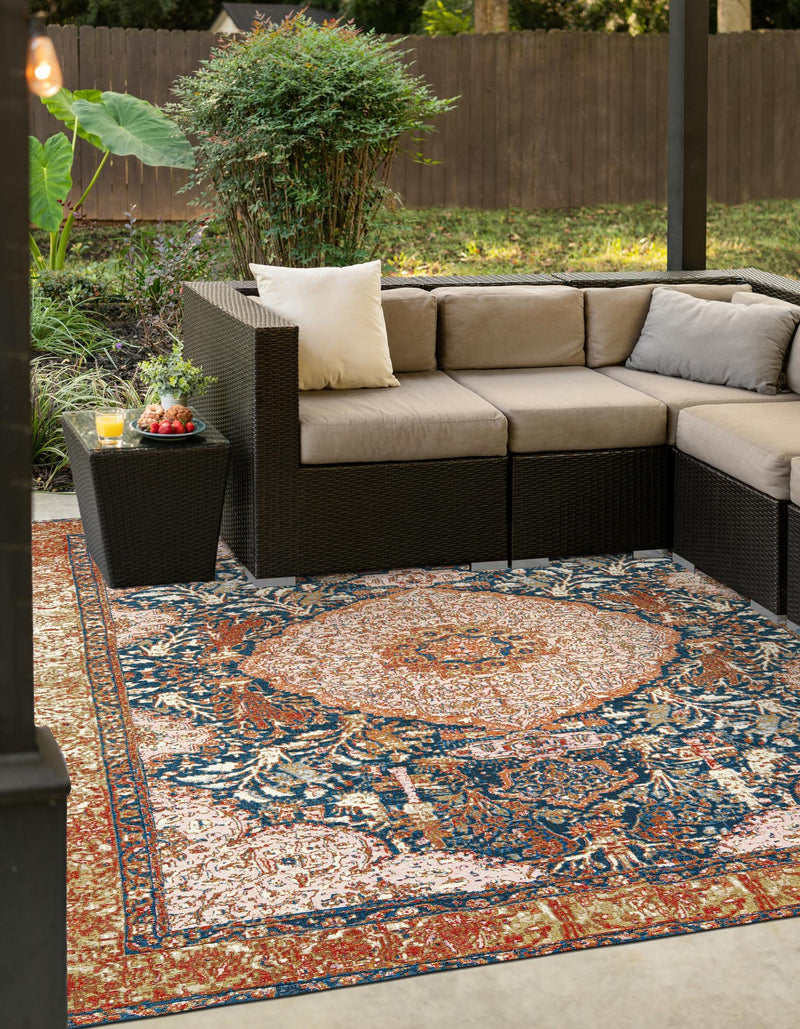 Patio Elegance Collection Area Rug - Courtyard Square Navy Blue and Light Pink lifestyle 30