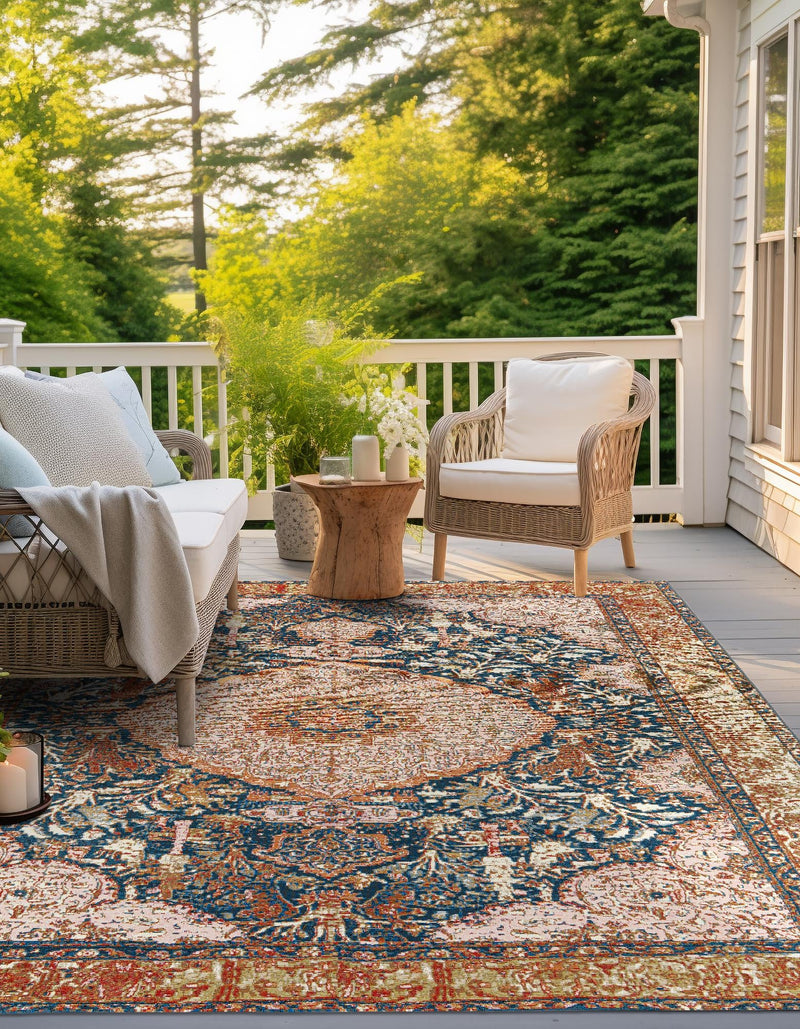 Patio Elegance Collection Area Rug - Courtyard Square Navy Blue and Light Pink lifestyle 39