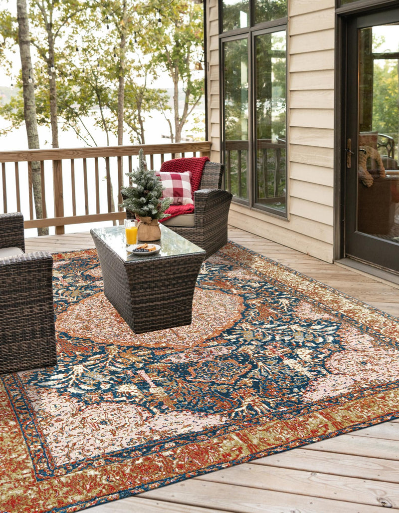 Patio Elegance Collection Area Rug - Courtyard Square Navy Blue and Light Pink lifestyle 45