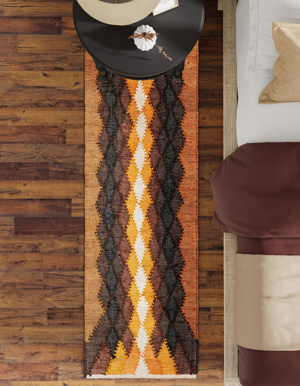Thar Cotton Collection Area Rug - Munnar Runner Brown Yellow Black lifestyle 41