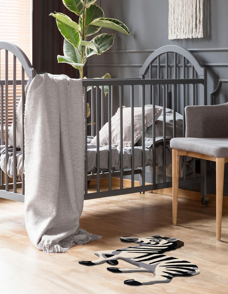 Whimsy Wonders Wool Collection Area Rug - Marsh Rectangle White and Black lifestyle 3