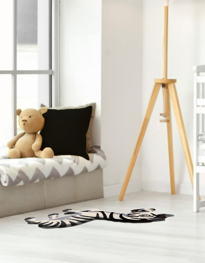 Whimsy Wonders Wool Collection Area Rug - Marsh Rectangle White and Black lifestyle 9