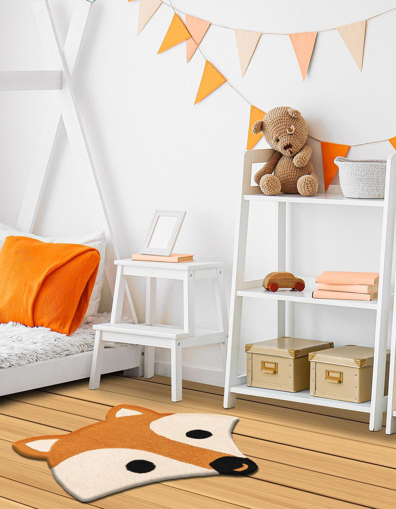 Whimsy Wonders Wool Collection Area Rug - Meadow Round Orange and White lifestyle 11