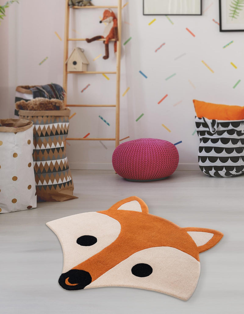 Whimsy Wonders Wool Collection Area Rug - Meadow Round Orange and White lifestyle 3