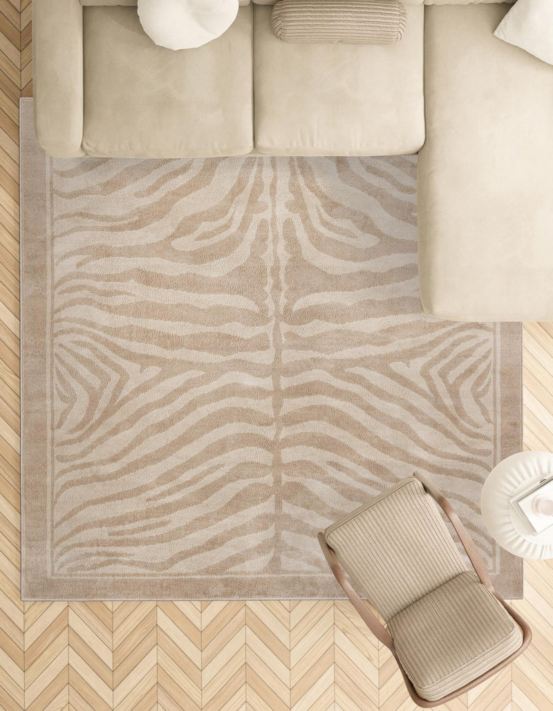 Savannah Sojourn Collection Area Rug - Kalahari Square Beige and Ivory lifestyle 96