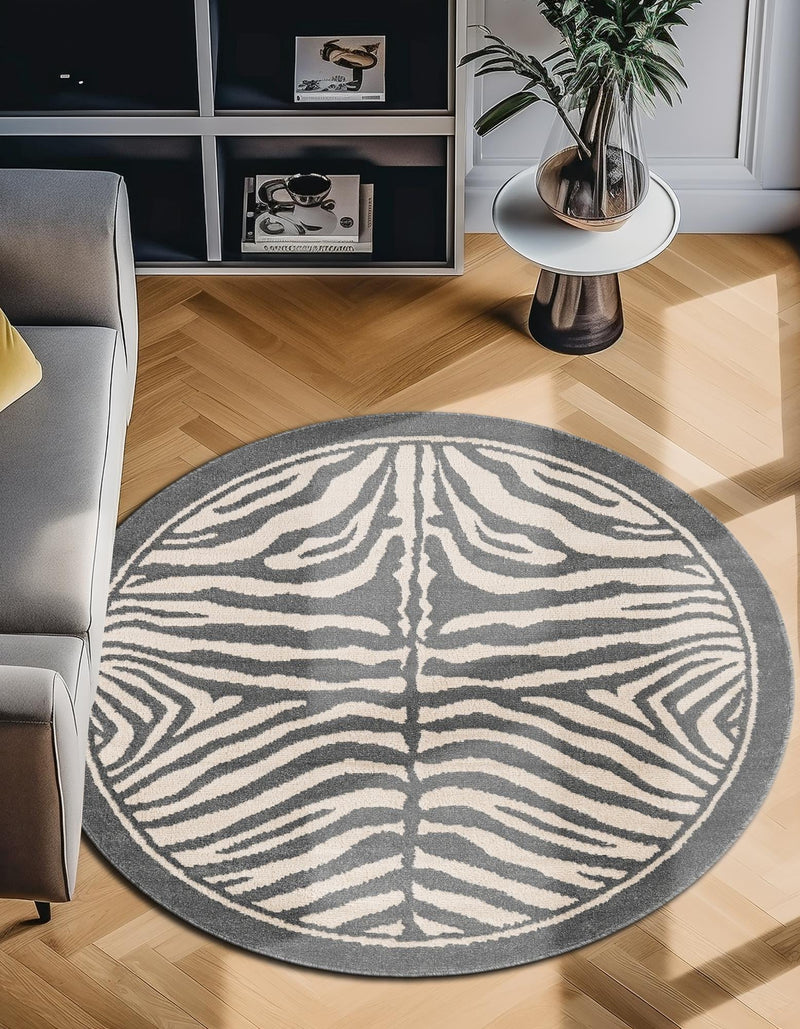 Savannah Sojourn Collection Area Rug - Kalahari Round Gray and Ivory lifestyle 44