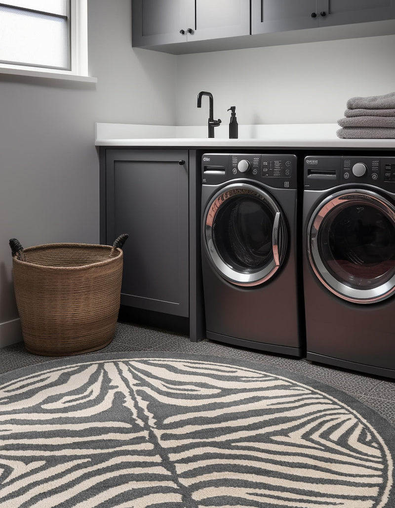 Savannah Sojourn Collection Area Rug - Kalahari Round Gray and Ivory lifestyle 54
