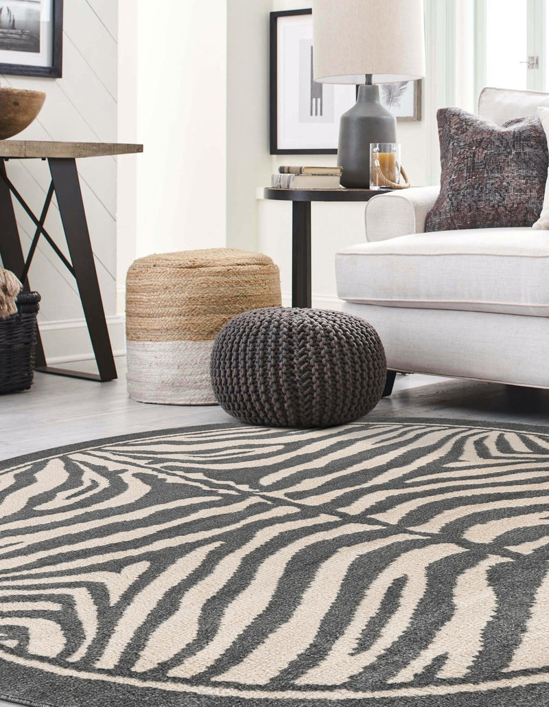 Savannah Sojourn Collection Area Rug - Kalahari Round Gray and Ivory lifestyle 62