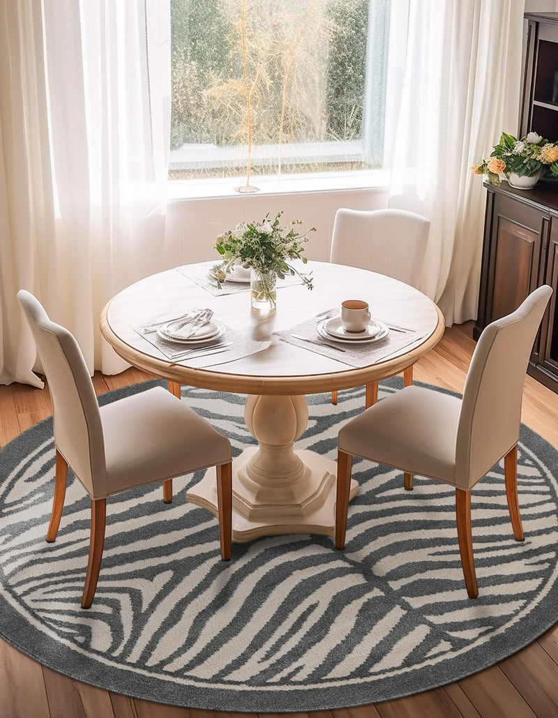 Savannah Sojourn Collection Area Rug - Kalahari Round Gray and Ivory lifestyle 65