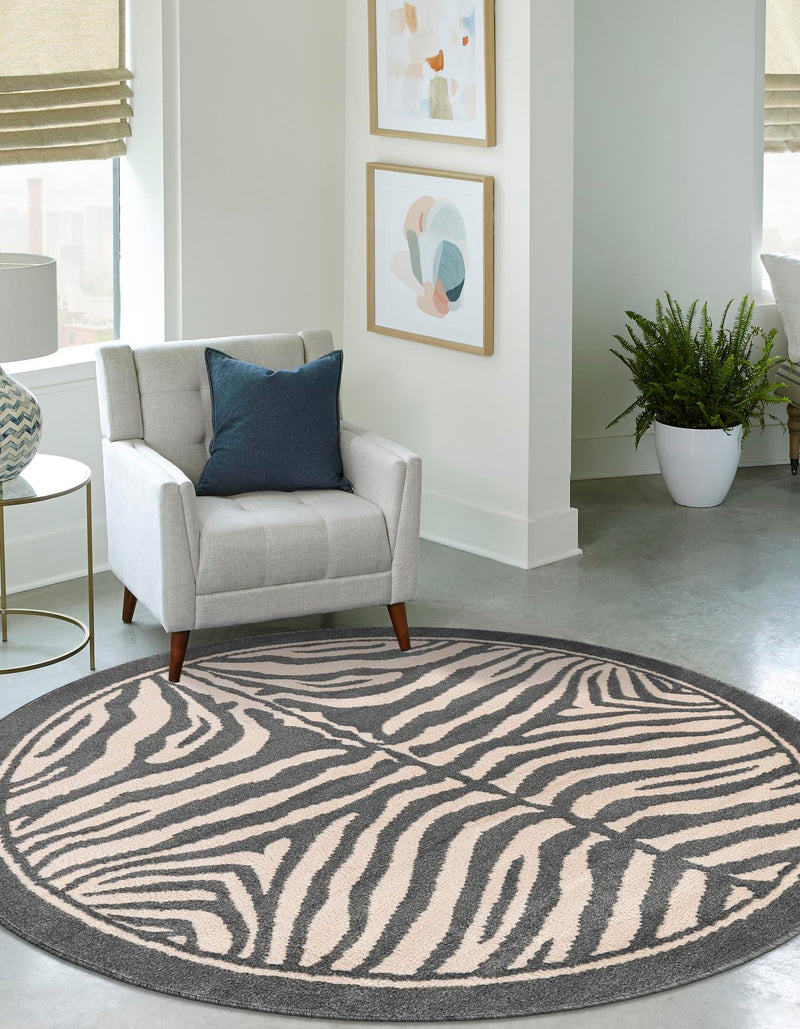 Savannah Sojourn Collection Area Rug - Kalahari Round Gray and Ivory lifestyle 68