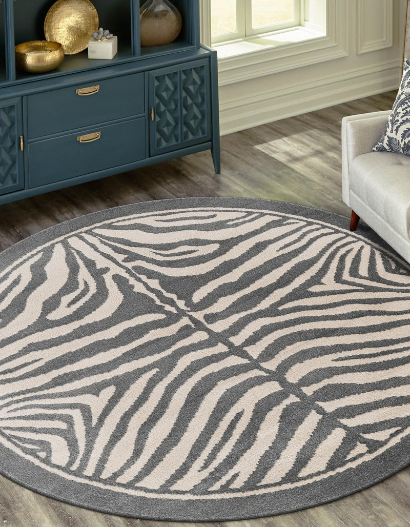 Savannah Sojourn Collection Area Rug - Kalahari Round Gray and Ivory lifestyle 77