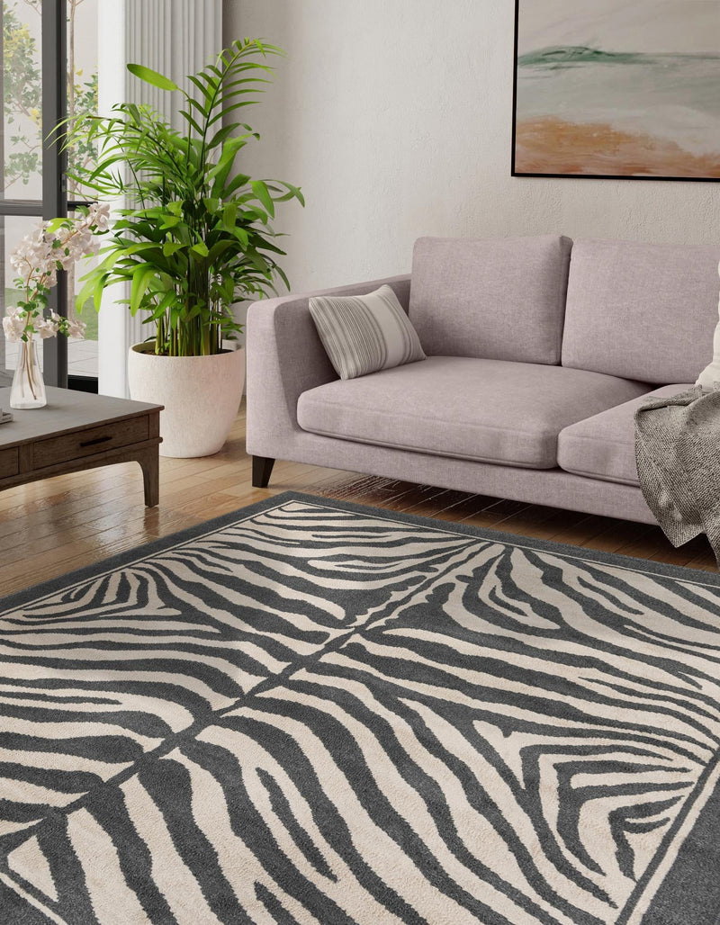 Savannah Sojourn Collection Area Rug - Kalahari Square Gray and Ivory lifestyle 45