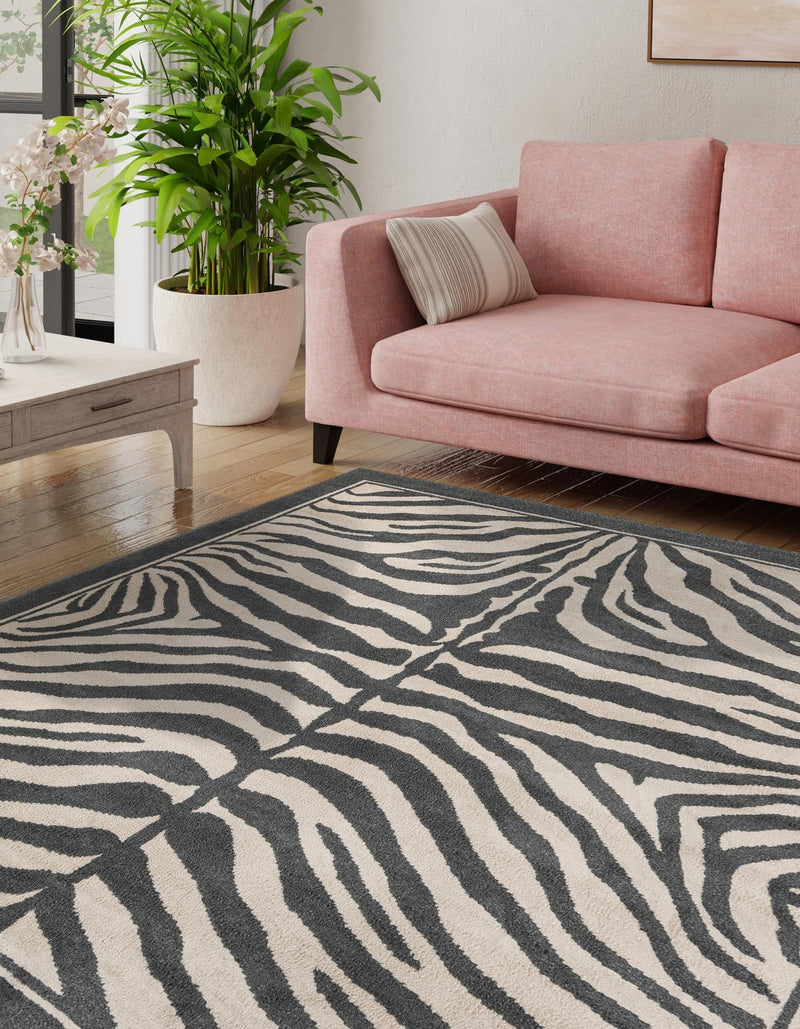 Savannah Sojourn Collection Area Rug - Kalahari Square Gray and Ivory lifestyle 72