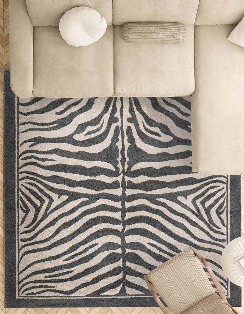 Savannah Sojourn Collection Area Rug - Kalahari Square Gray and Ivory lifestyle 128