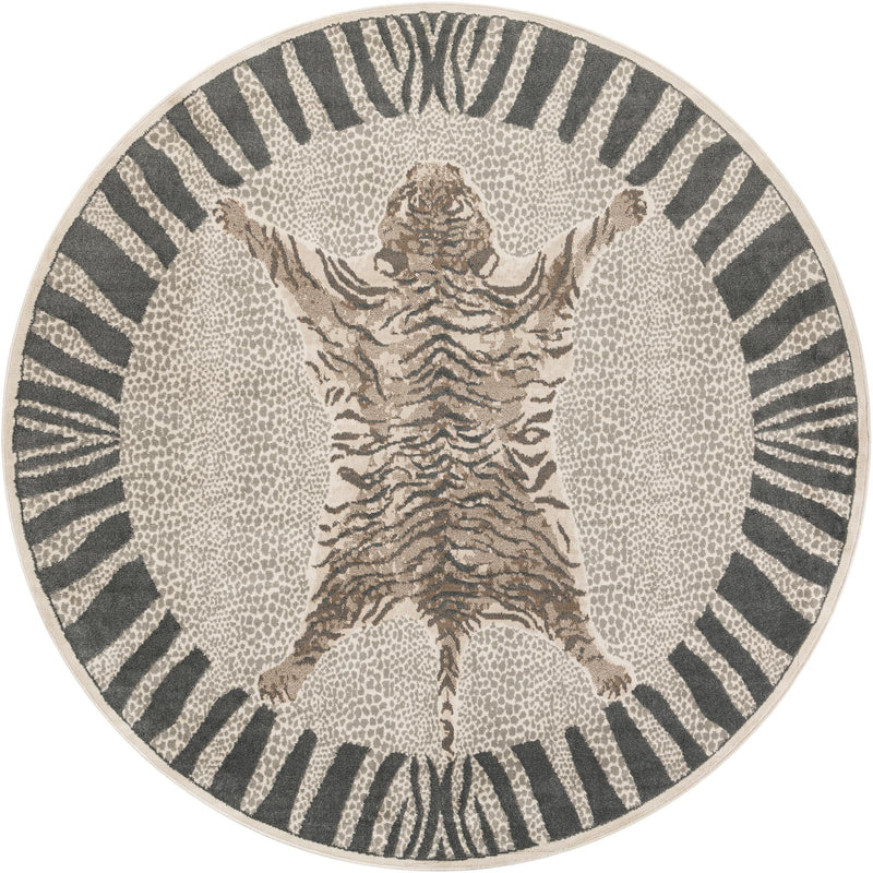 Savannah Sojourn Collection Area Rug - Masai Round Gray and Ivory lifestyle 20