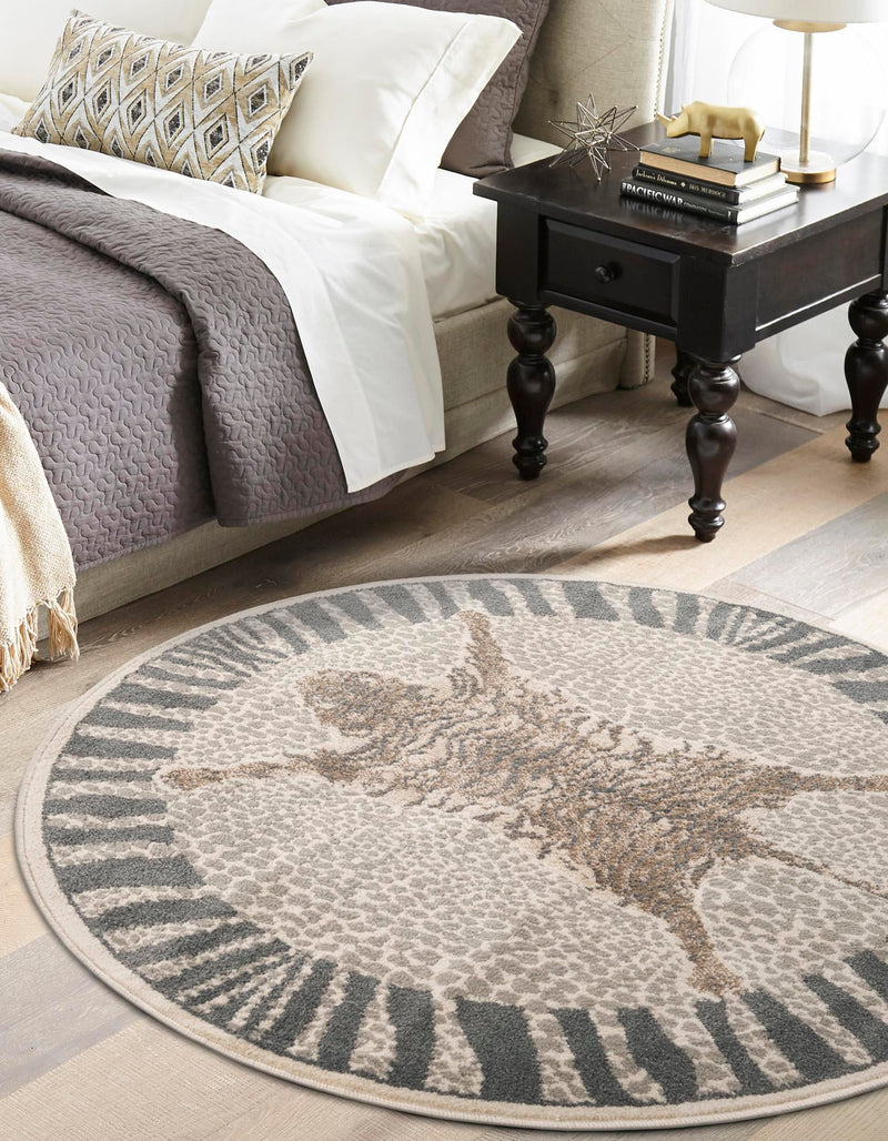 Savannah Sojourn Collection Area Rug - Masai Round Gray and Ivory lifestyle 23