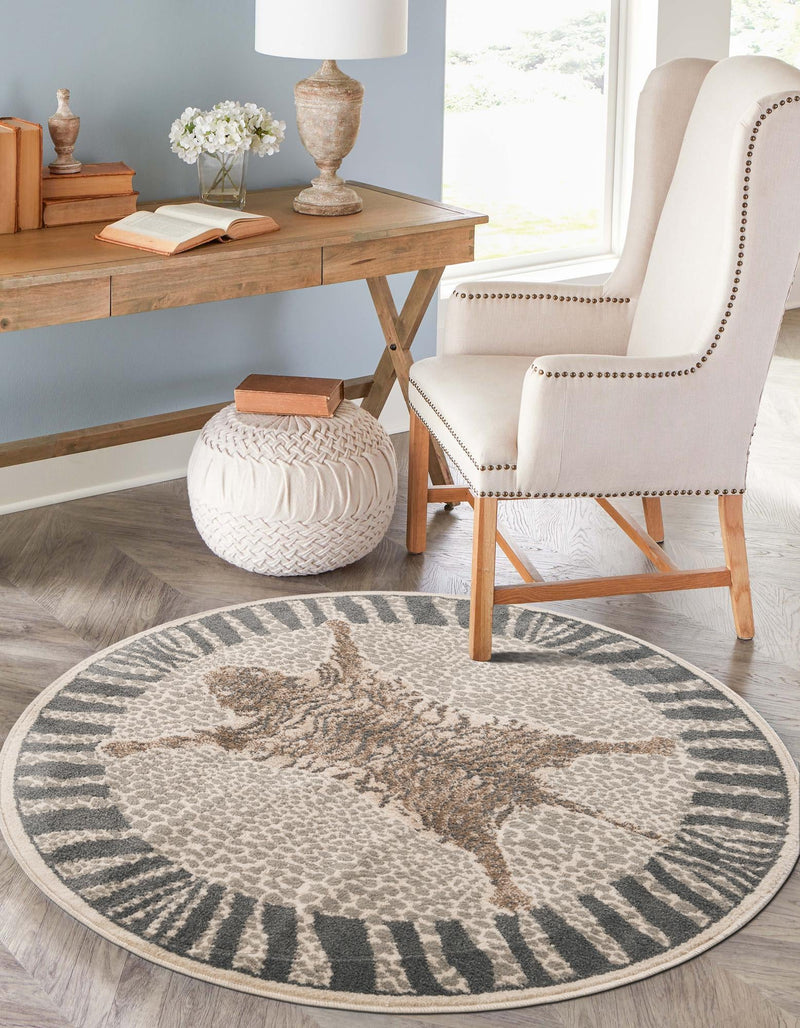 Savannah Sojourn Collection Area Rug - Masai Round Gray and Ivory lifestyle 26
