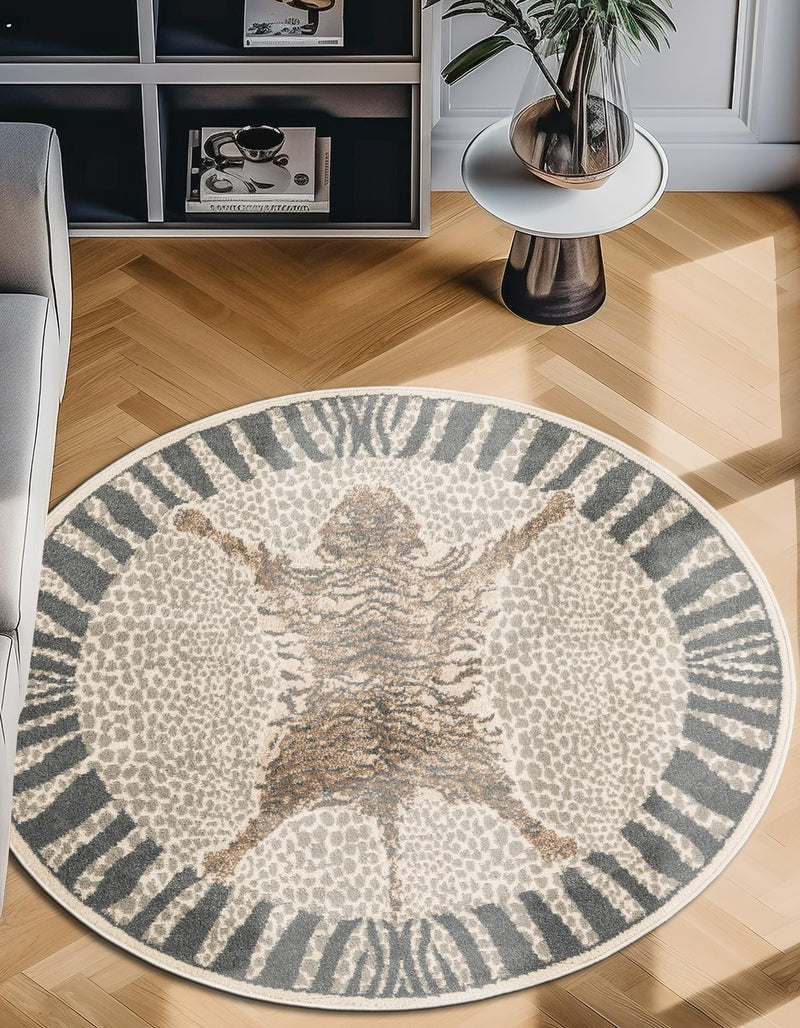 Savannah Sojourn Collection Area Rug - Masai Round Gray and Ivory lifestyle 32