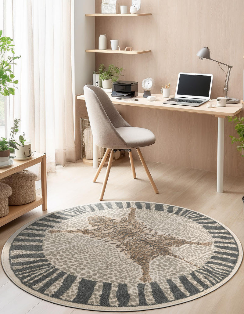 Savannah Sojourn Collection Area Rug - Masai Round Gray and Ivory lifestyle 40