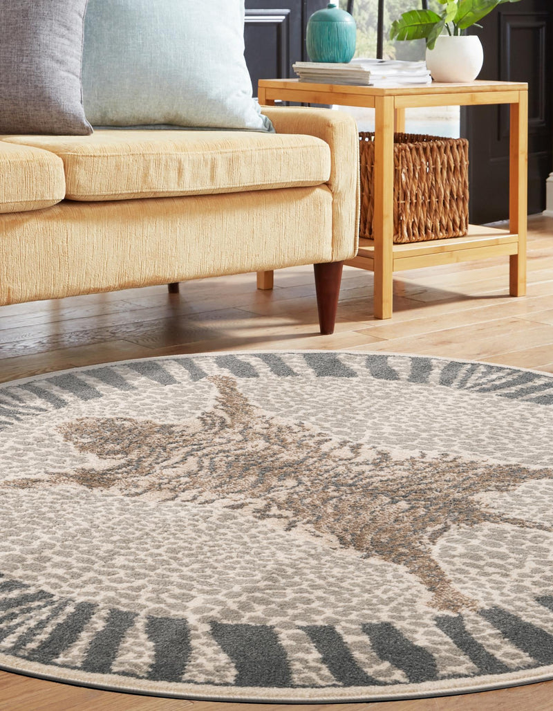 Savannah Sojourn Collection Area Rug - Masai Round Gray and Ivory lifestyle 42