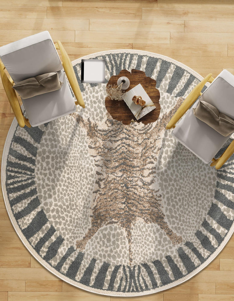 Savannah Sojourn Collection Area Rug - Masai Round Gray and Ivory lifestyle 75