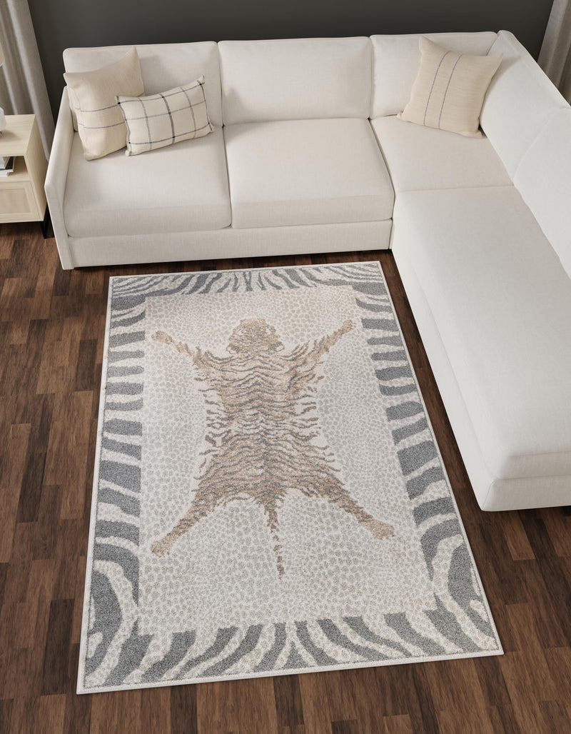 Savannah Sojourn Collection Area Rug - Masai Rectangle Gray and Ivory lifestyle 2