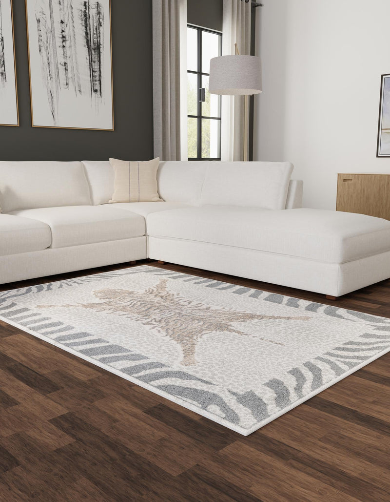 Savannah Sojourn Collection Area Rug - Masai Rectangle Gray and Ivory lifestyle 3