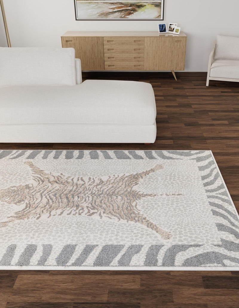Savannah Sojourn Collection Area Rug - Masai Rectangle Gray and Ivory lifestyle 4