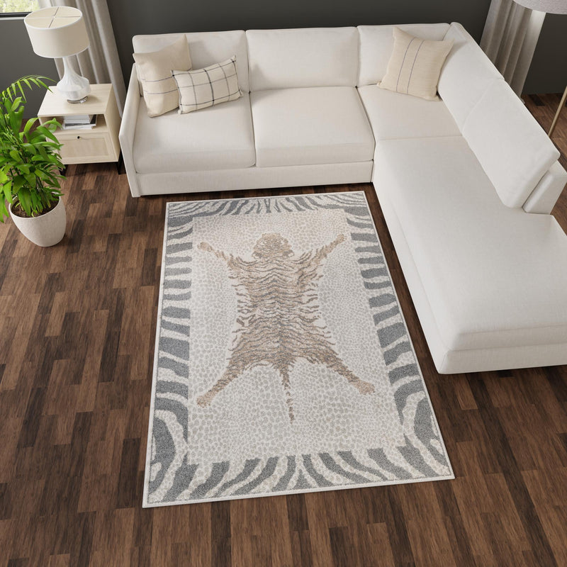 Savannah Sojourn Collection Area Rug - Masai Rectangle Gray and Ivory lifestyle 16