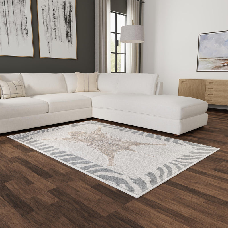 Savannah Sojourn Collection Area Rug - Masai Rectangle Gray and Ivory lifestyle 17
