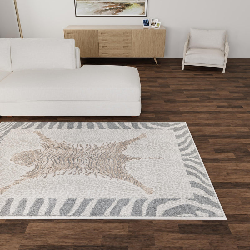 Savannah Sojourn Collection Area Rug - Masai Rectangle Gray and Ivory lifestyle 18