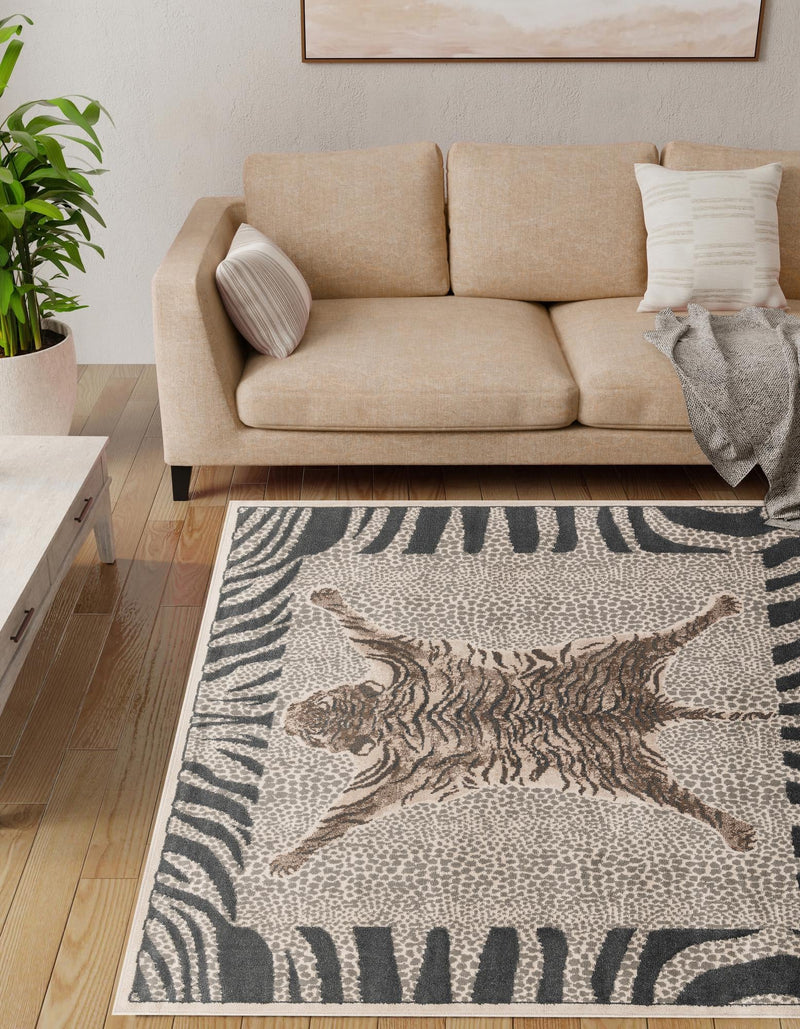 Savannah Sojourn Collection Area Rug - Masai Square Gray and Ivory lifestyle 25