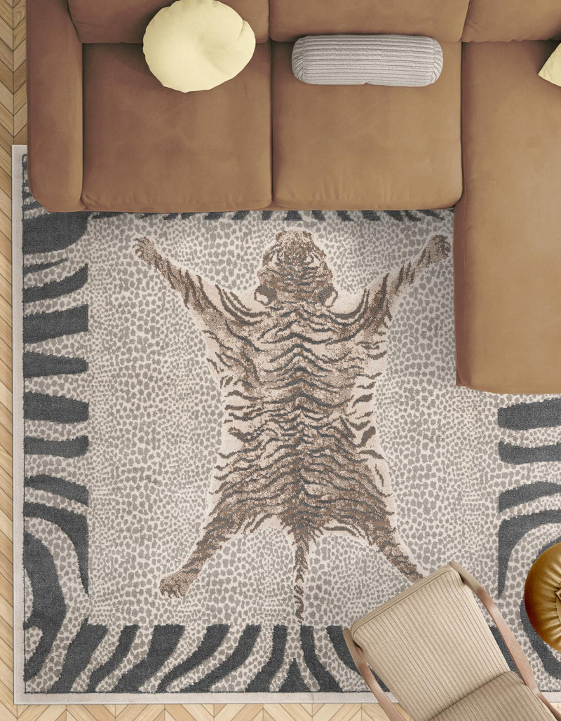 Savannah Sojourn Collection Area Rug - Masai Square Gray and Ivory lifestyle 28