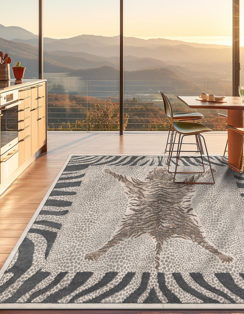 Savannah Sojourn Collection Area Rug - Masai Square Gray and Ivory lifestyle 31
