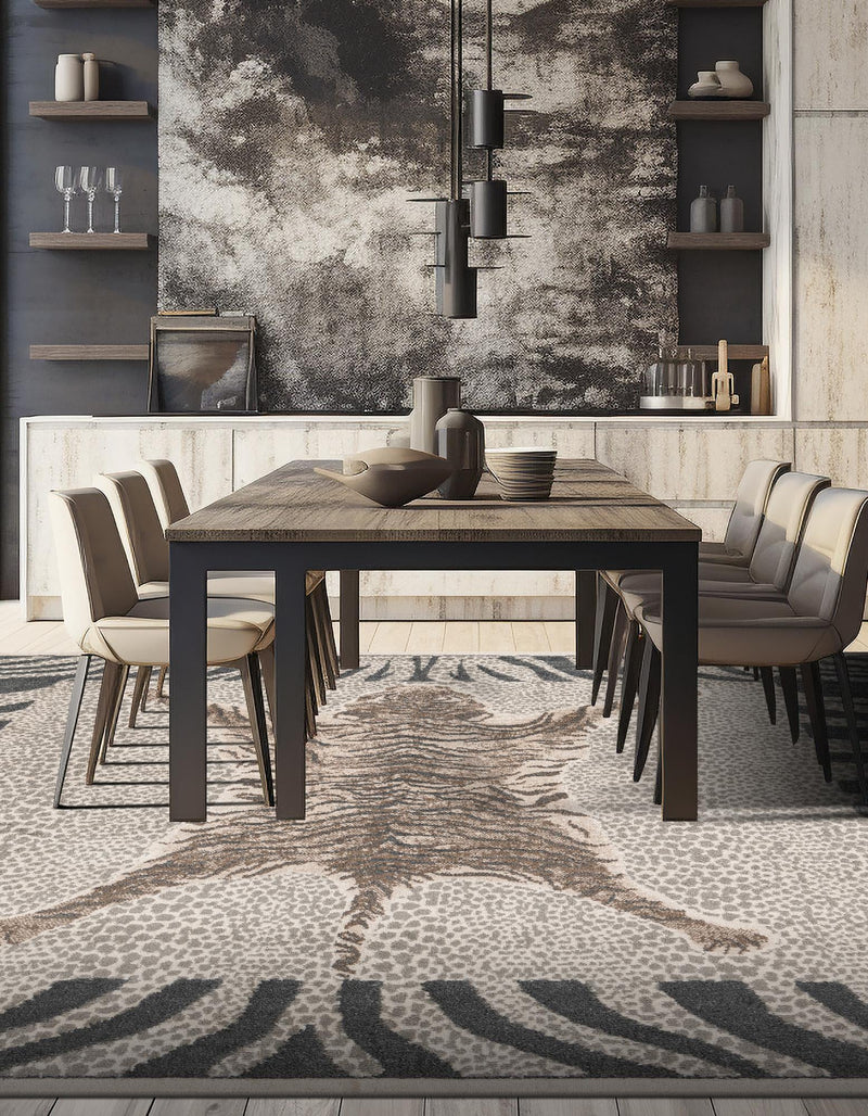 Savannah Sojourn Collection Area Rug - Masai Square Gray and Ivory lifestyle 37