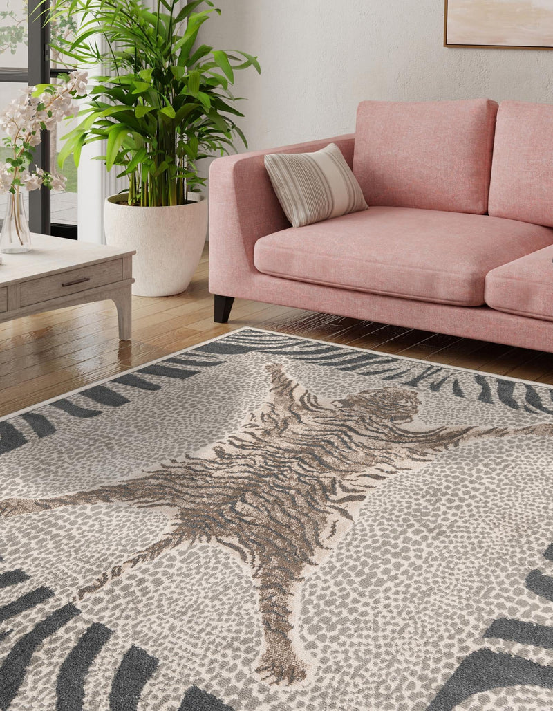 Savannah Sojourn Collection Area Rug - Masai Square Gray and Ivory lifestyle 41