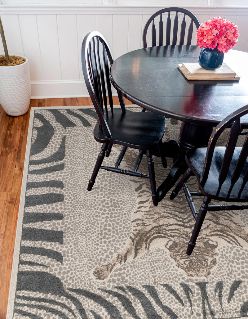 Savannah Sojourn Collection Area Rug - Masai Square Gray and Ivory lifestyle 43