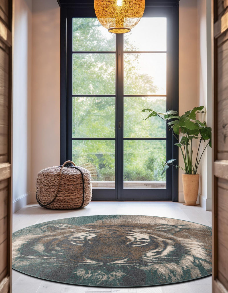 Savannah Sojourn Collection Area Rug - Okavango Round Multi lifestyle 36