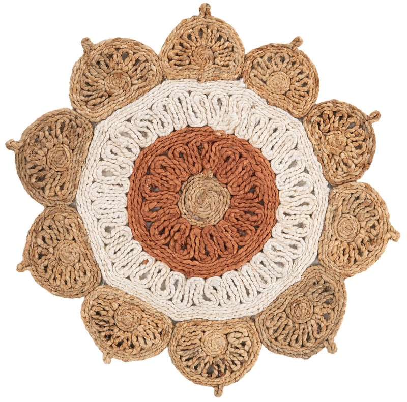 Woven Seaside Jute Collection Area Rug - Coastalhaven (Natural White Orange Pink) Round Natural White Orange Pink Main