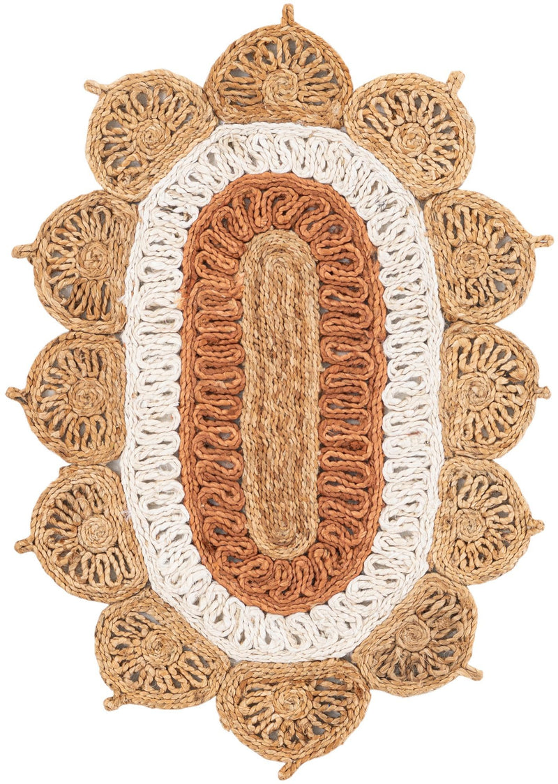 Woven Seaside Jute Collection Area Rug - Coastalhaven (Natural White Orange Pink) Oval Natural White Orange Pink lifestyle 2