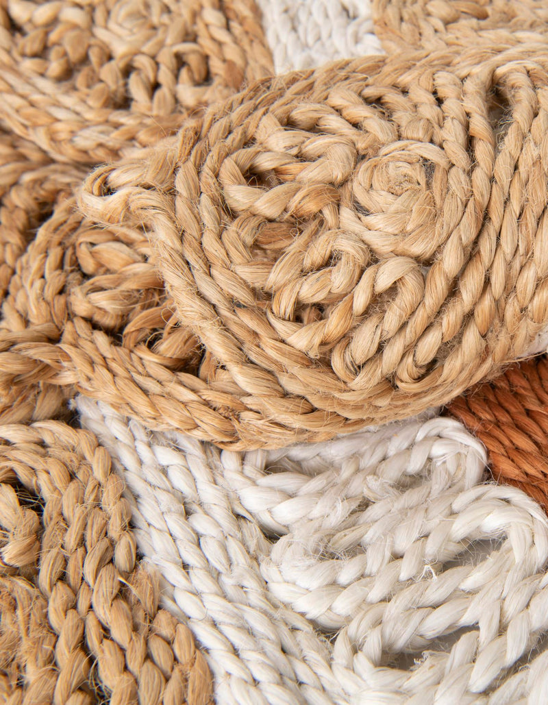 Woven Seaside Jute Collection Area Rug - Coastalhaven (Natural White Orange Pink) Round Natural White Orange Pink lifestyle 9