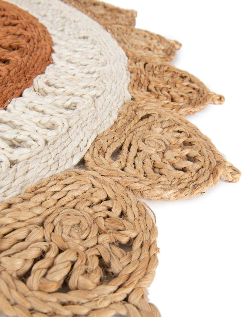 Woven Seaside Jute Collection Area Rug - Coastalhaven (Natural White Orange Pink) Round Natural White Orange Pink lifestyle 11