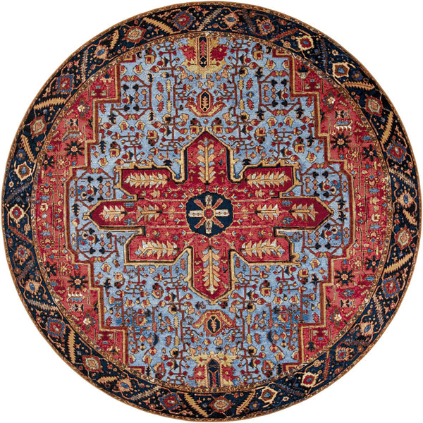 Patio Elegance Collection Area Rug - Garden Round Rust Red and Blue lifestyle 22