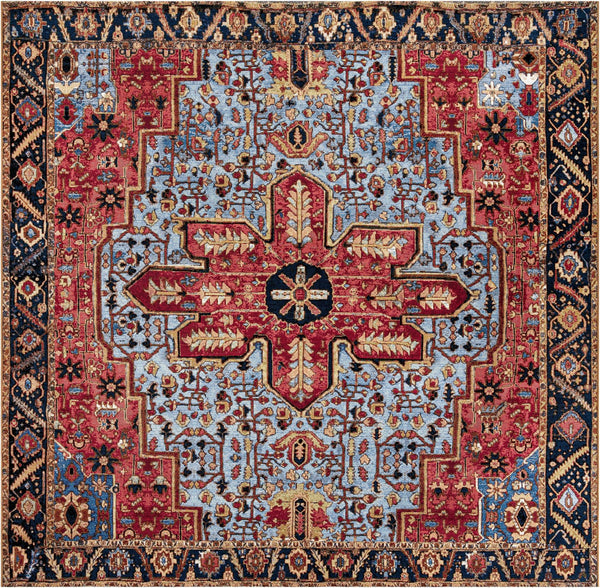 Patio Elegance Collection Area Rug - Garden Square Rust Red and Blue lifestyle 24