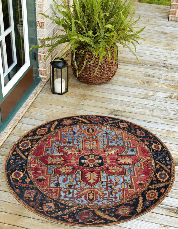 Patio Elegance Collection Area Rug - Garden Round Rust Red and Blue lifestyle 25