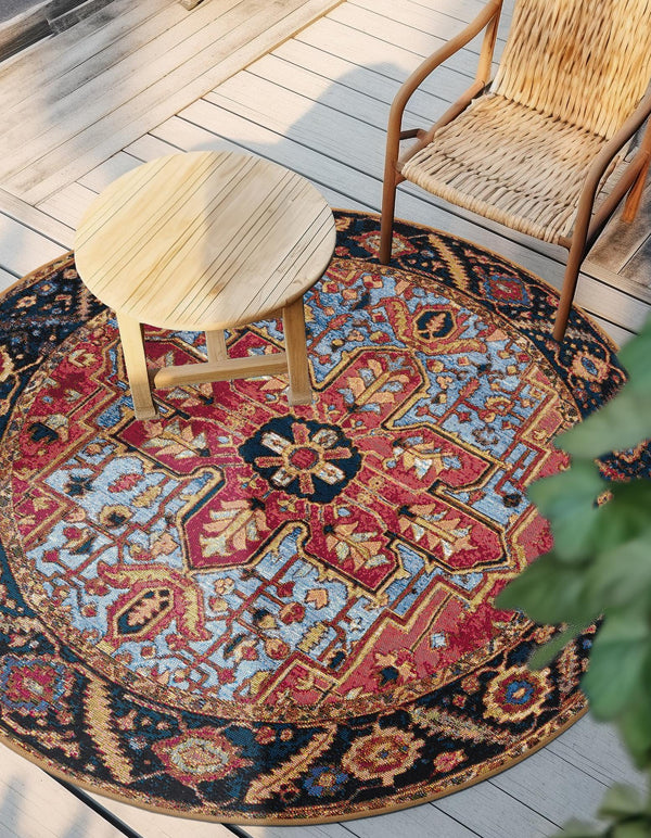 Patio Elegance Collection Area Rug - Garden Round Rust Red and Blue lifestyle 31