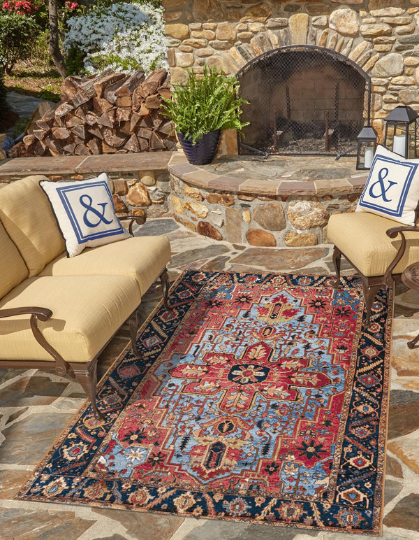 Patio Elegance Collection Area Rug - Garden Rectangle Rust Red and Blue lifestyle 2