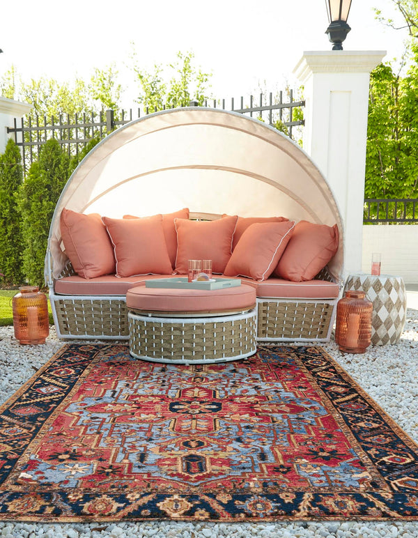 Patio Elegance Collection Area Rug - Garden Rectangle Rust Red and Blue lifestyle 4